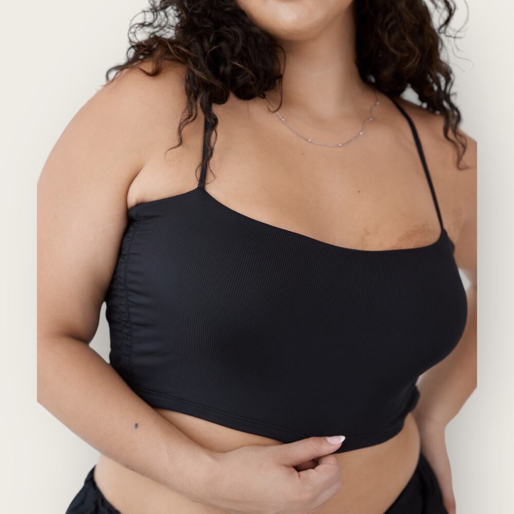Klassy Network Ruched Brami Crop Top XL Black Padded Ultra Cropped Stretchy